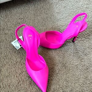 Zara Pink Slingback Heels with Glossy Finish